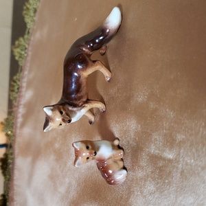 Porcelain Mother and Kit Foxes